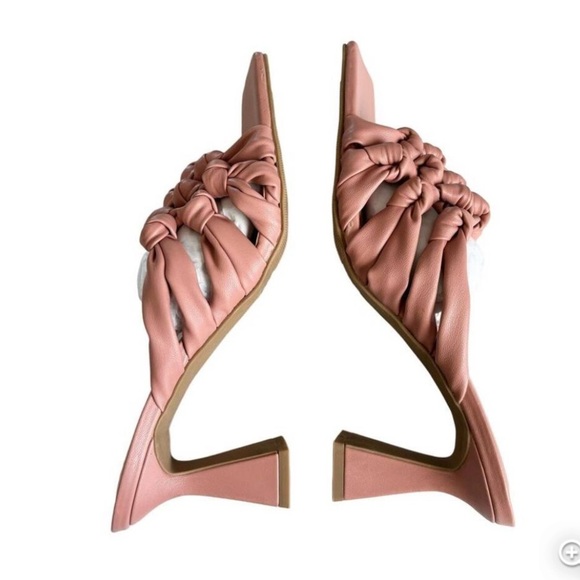 New Open Edit Quinn Pink Dawn Knotted Straps Flared Heel Sandals Size 8 - Picture 3 of 8